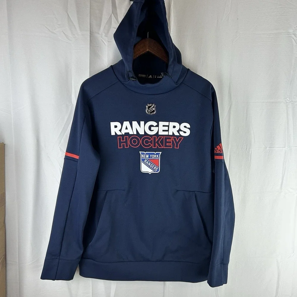 Adidas New York Rangers Climawarm Blue Hoodie Pullover NHL Hockey Size Medium